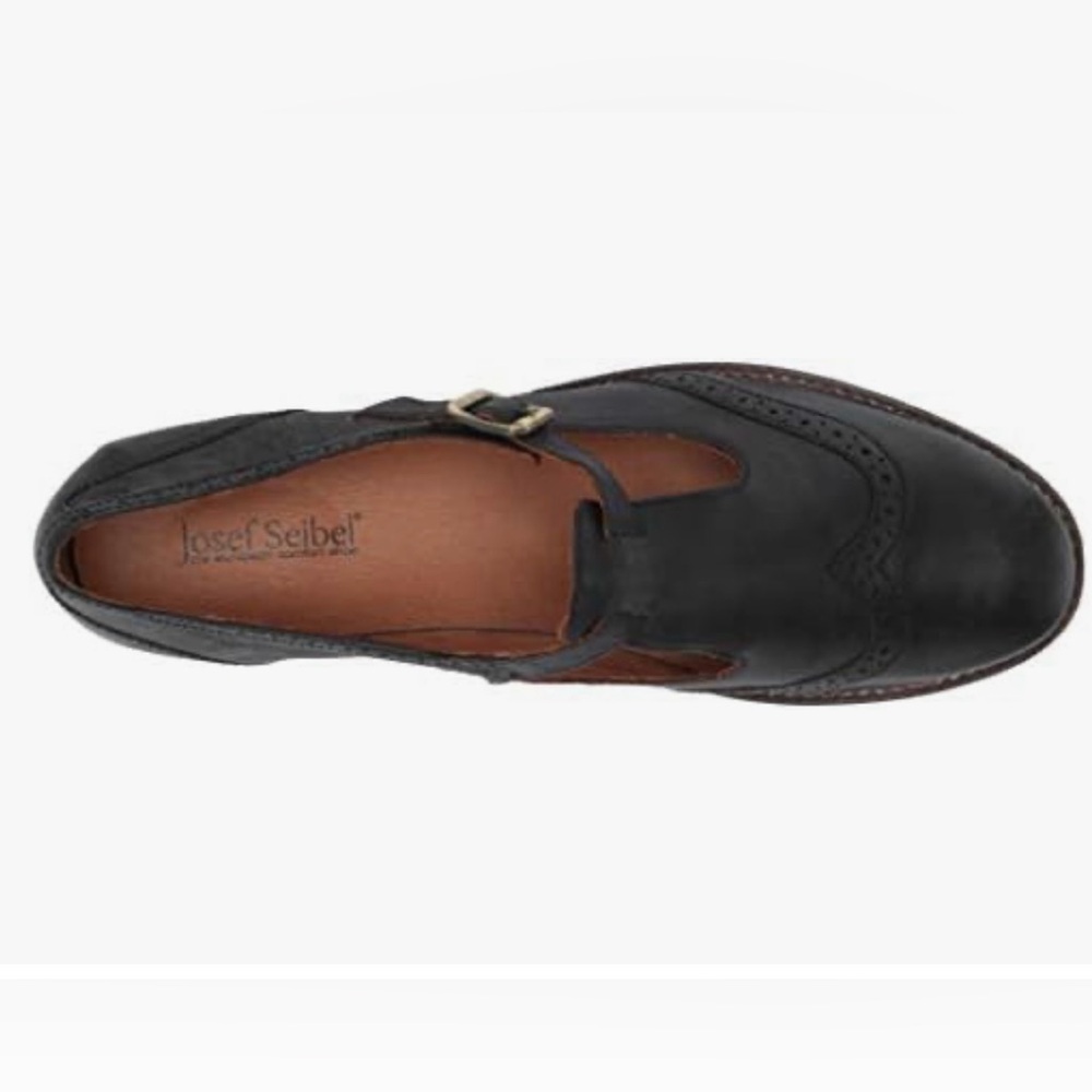 Josef Seibel Black Leather T-Strap Loafers - Picture 10 of 14